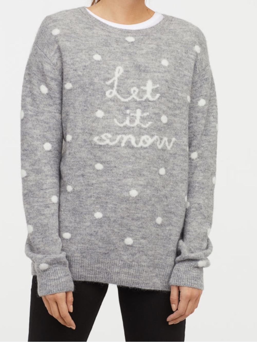 H&M L.O.G.G. Gray Polka Dot "Let It Snow" Winter Holiday Crewneck Sweater